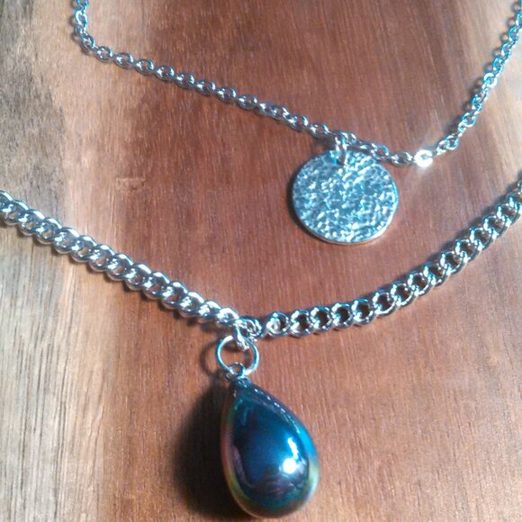 Peacock Color Shell Pearl Stainless Steel Four Layer Chain Necklace - Picture 10 of 12